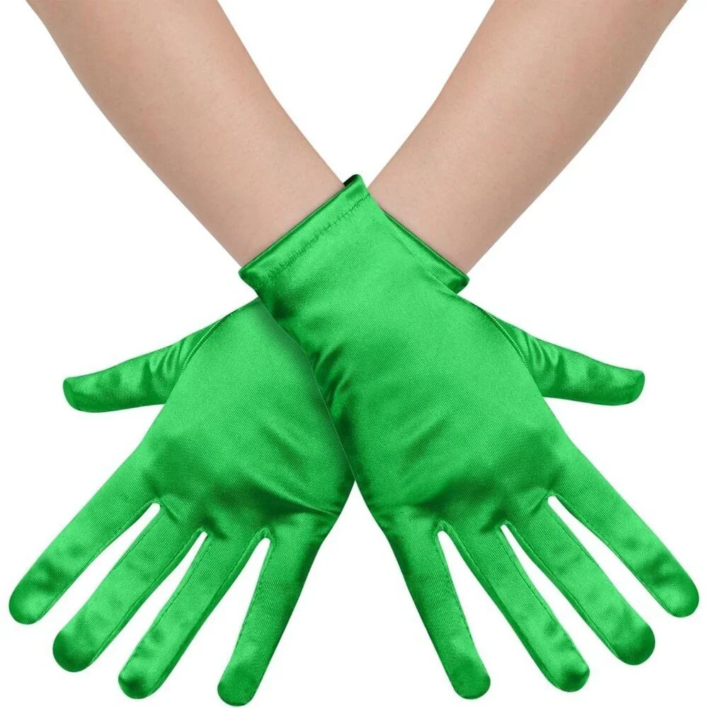 Women's Formal Short Green Satin Gloves Bridal Wedding Banquet Party Costume